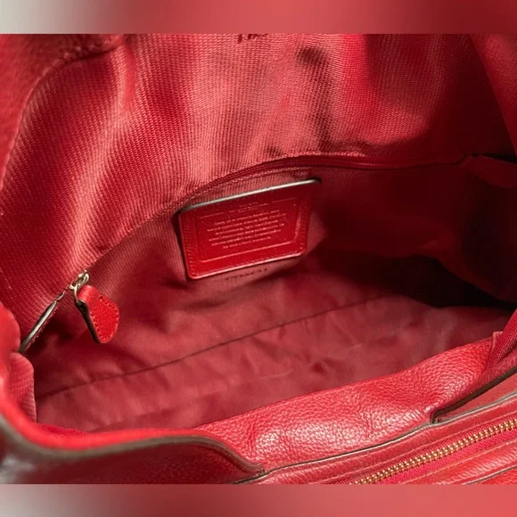 Coach Edie Pebbled Leather (33547) Shoulder Bag in Red with Dust Bag